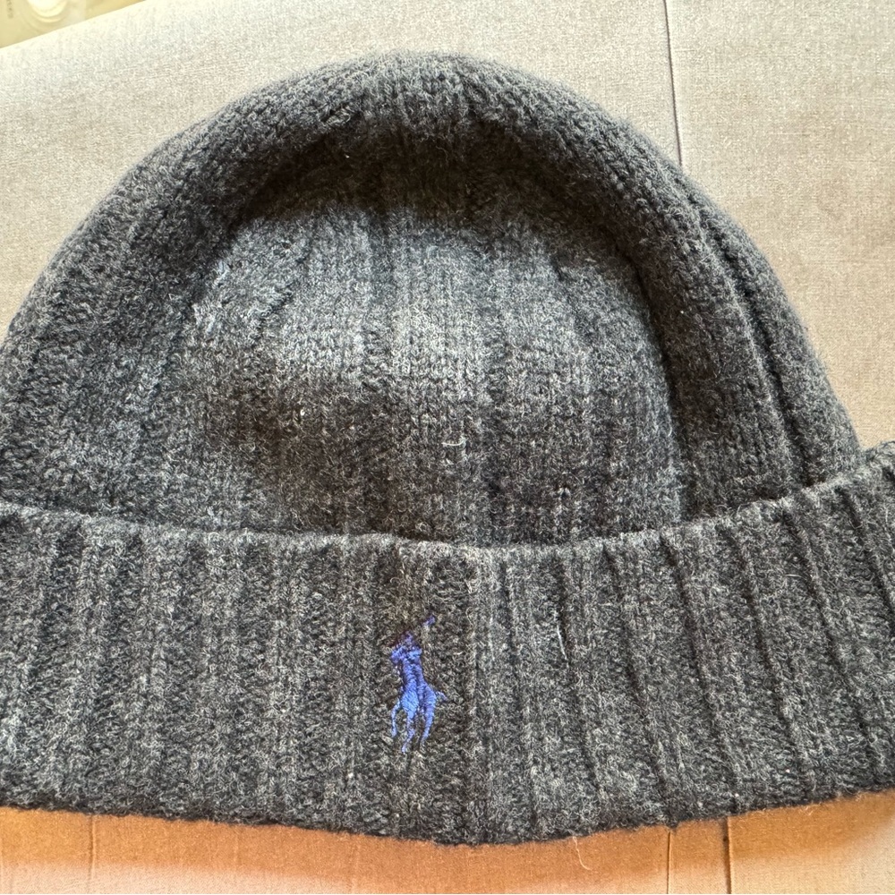 Polo by Ralph Lauren Dark Gray Beanie with Blue Logo
